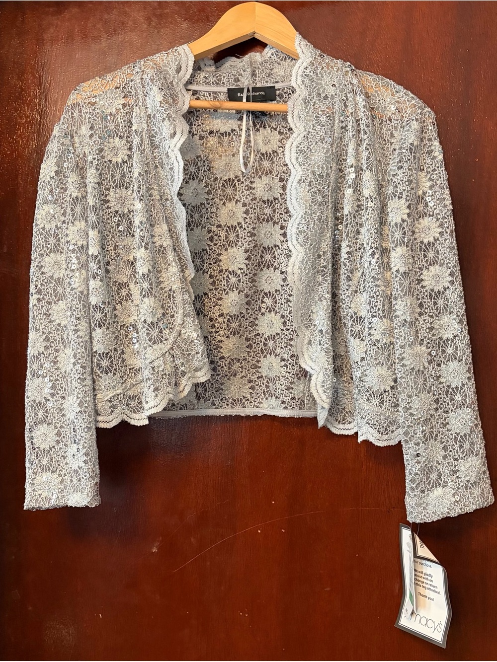Women’s R&M Richards Metallic Lace Bolero in Silver